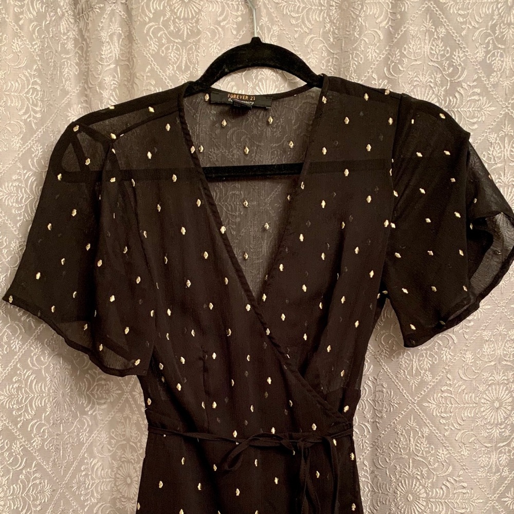 Black with gold polka dots  wrap dress